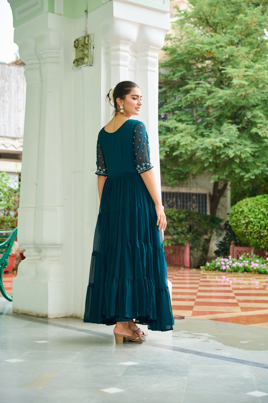 Designer Faux Blooming Beads Embroidered Anarkali Gown