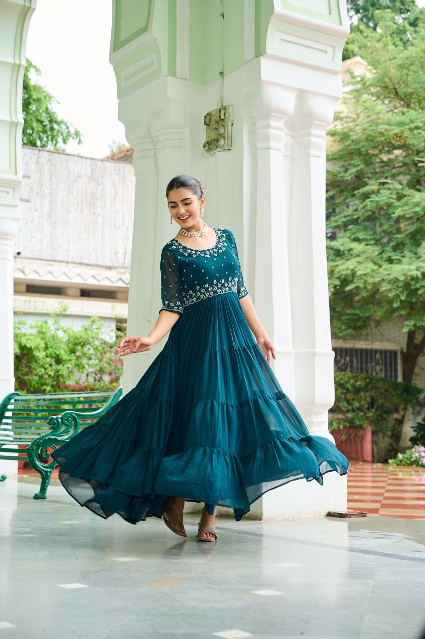 Designer Faux Blooming Beads Embroidered Anarkali Gown