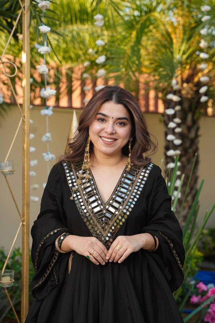 Black Cosmos Gold Jari Silk Sharara Set – Premium Designer Collection