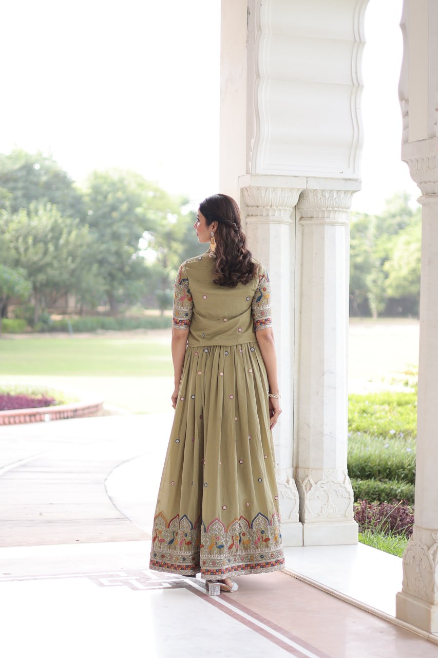 Vichitra Silk Embroidered Gown With Stylish Koti