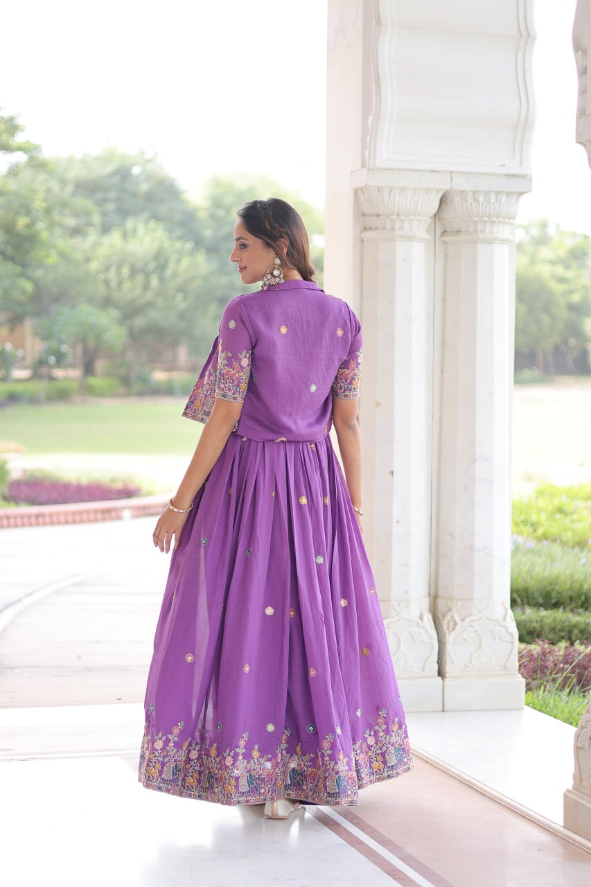 Vichitra Silk Embroidered Gown With Stylish Koti