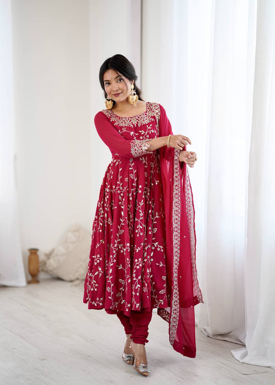 Red Beautiful Designer Anarkali Set