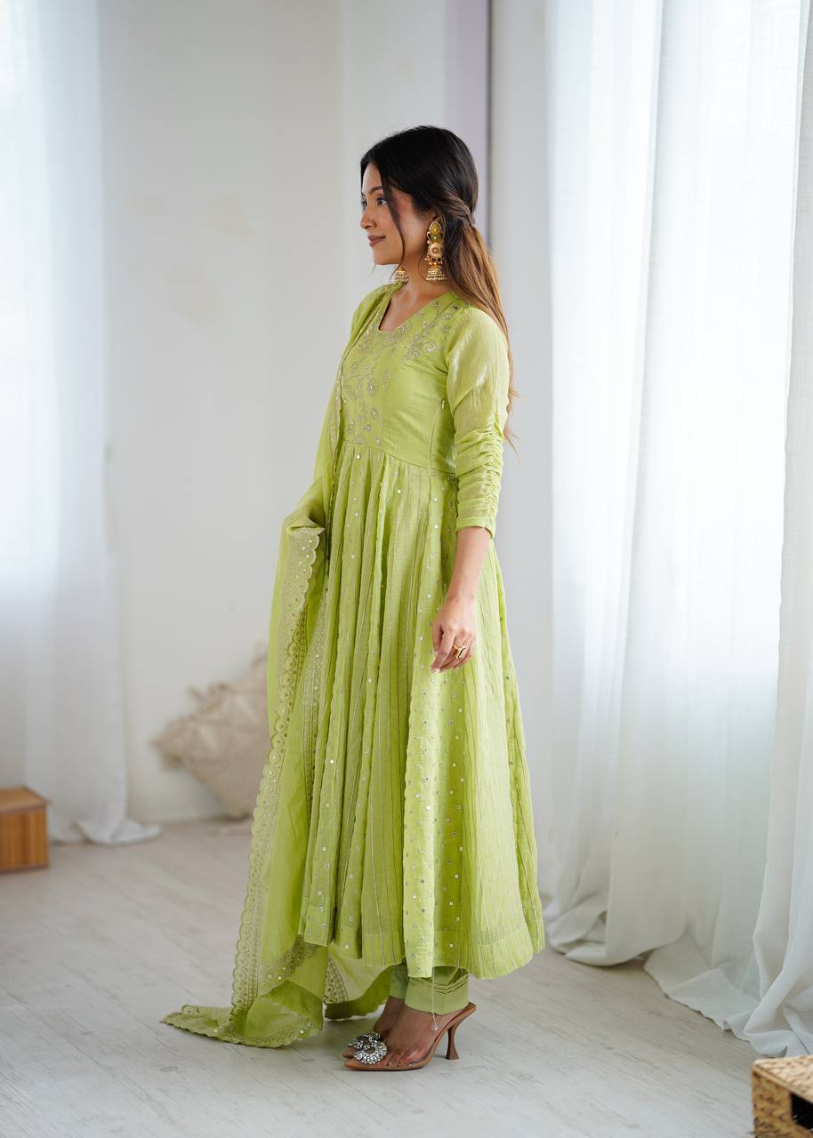 New Designer Crunchy Silk with full flair Anarkali Gown
