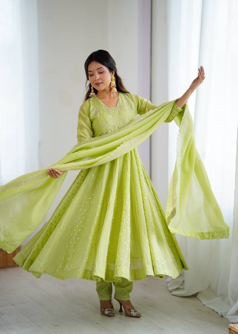 New Designer Crunchy Silk with full flair Anarkali Gown