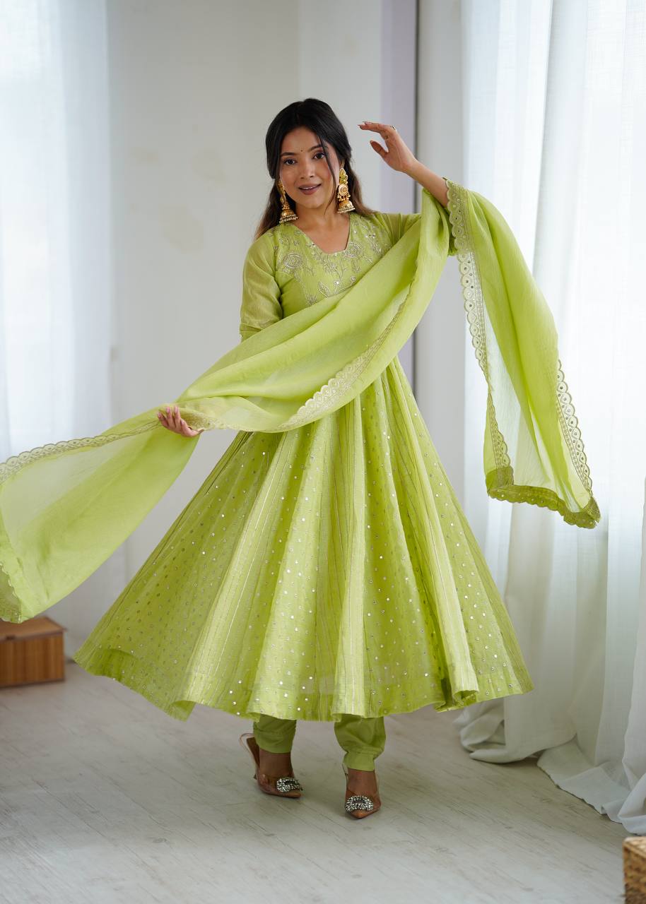New Designer Crunchy Silk with full flair Anarkali Gown