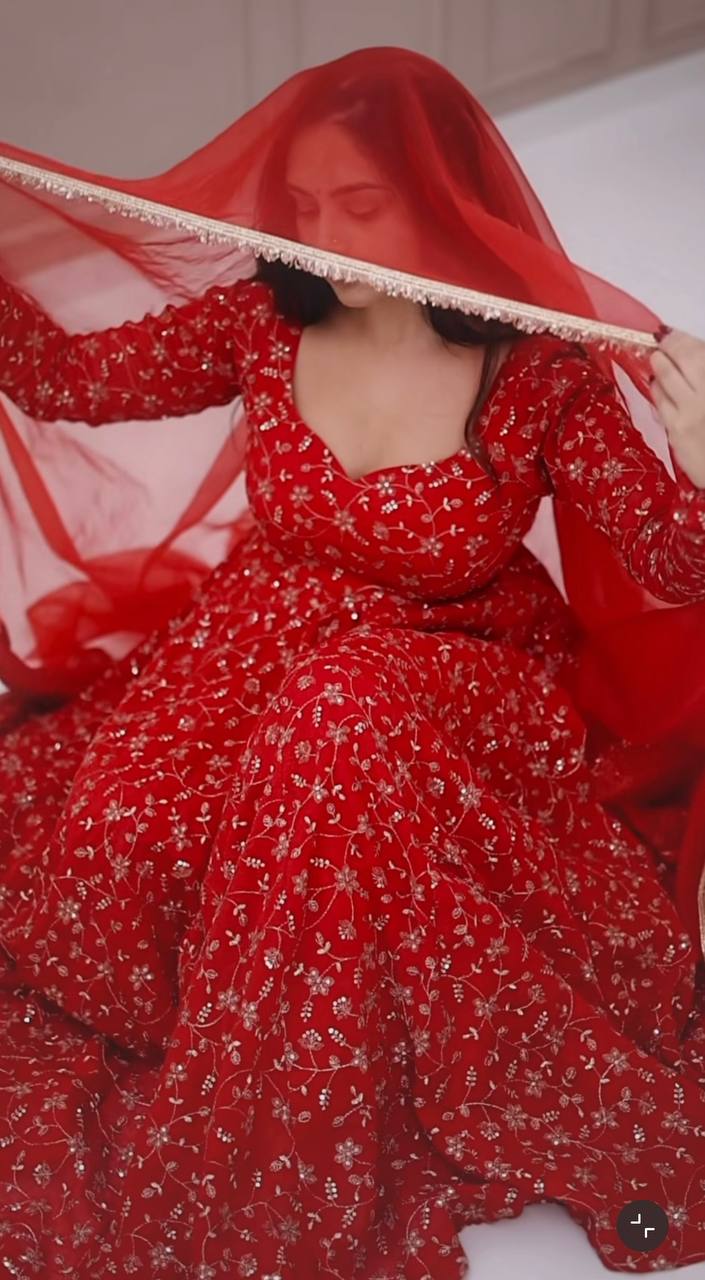 Stunning Red Colour Premium Anarkali Suit Set