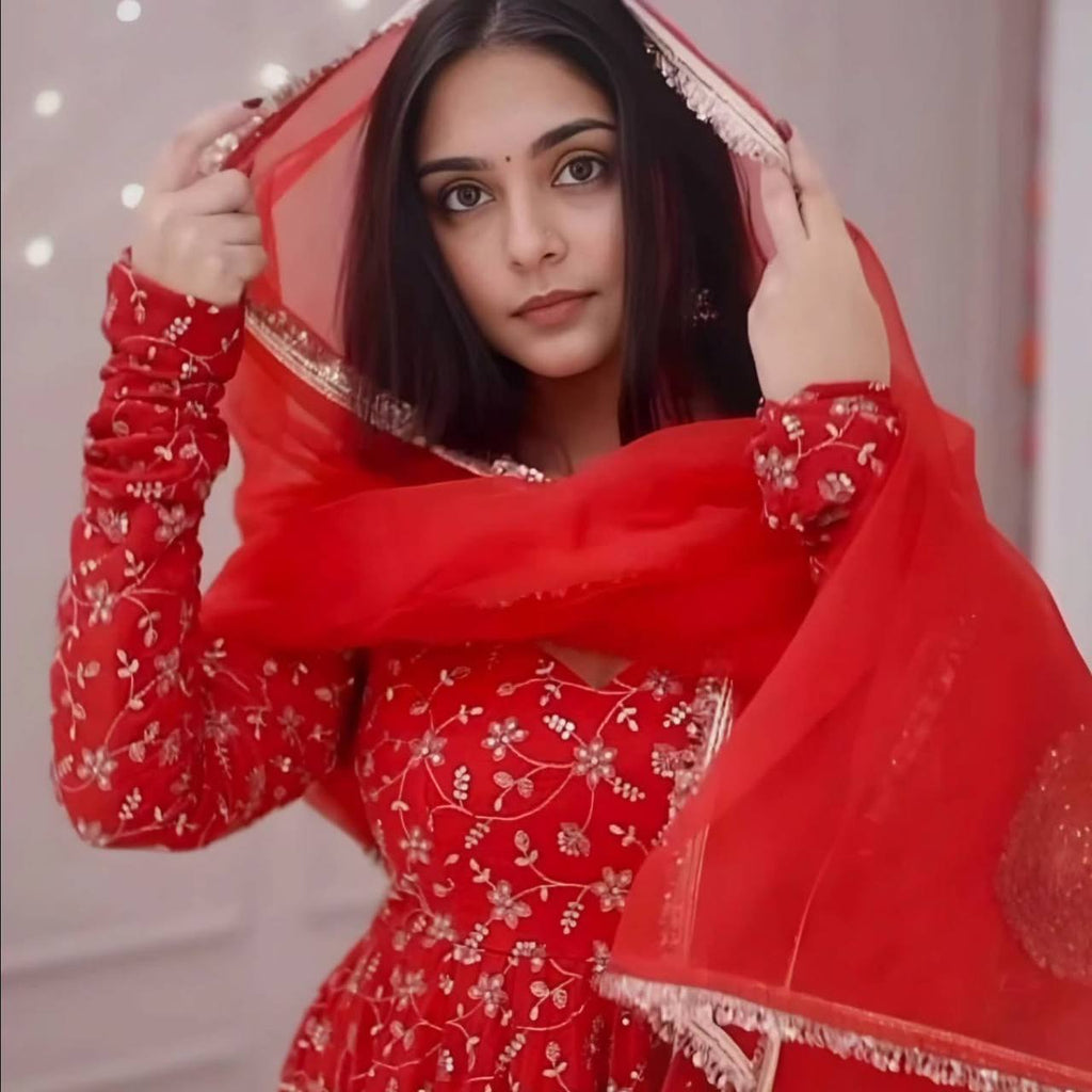Stunning Red Colour Premium Anarkali Suit Set