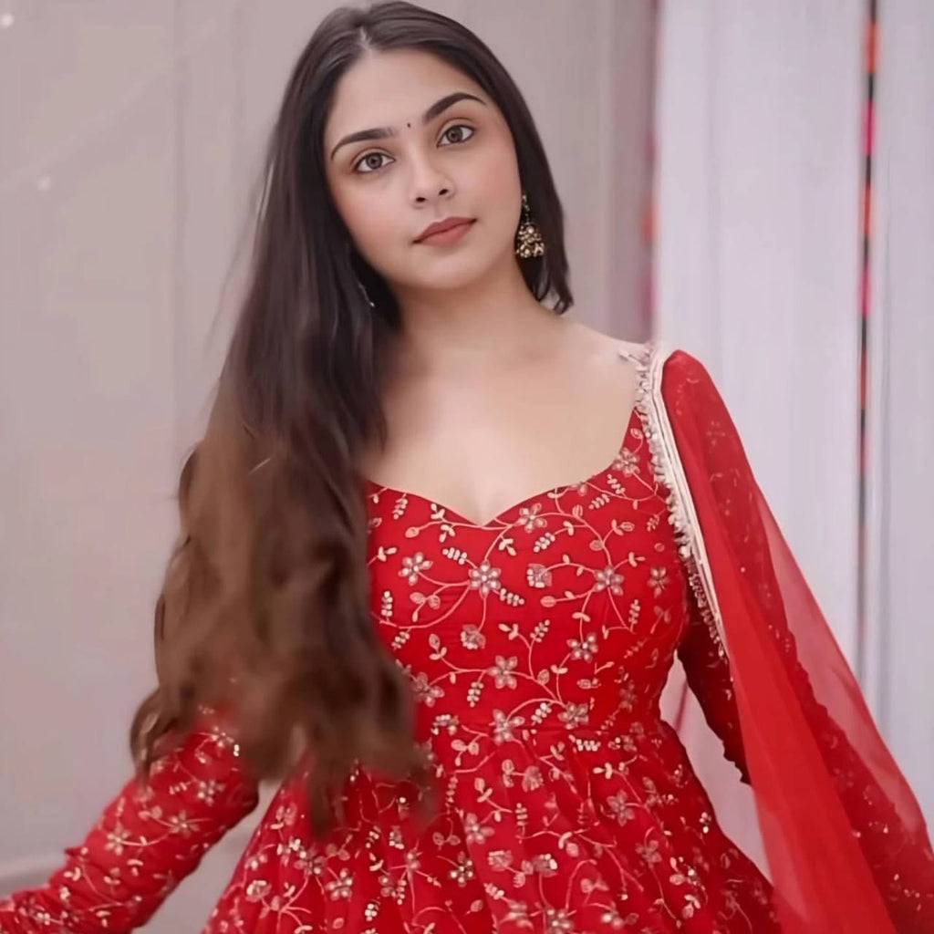 Stunning Red Colour Premium Anarkali Suit Set