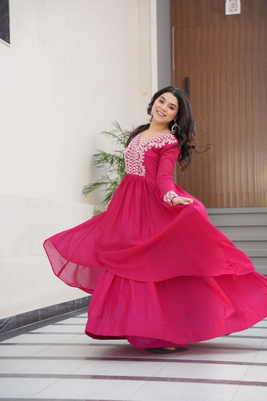 New Partywear Georgette Embroidered Anarkali Gown