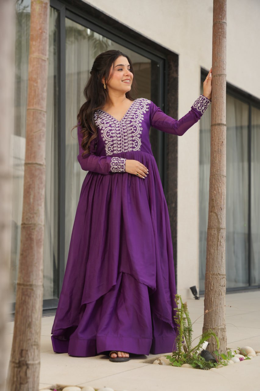New Partywear Georgette Embroidered Anarkali Gown