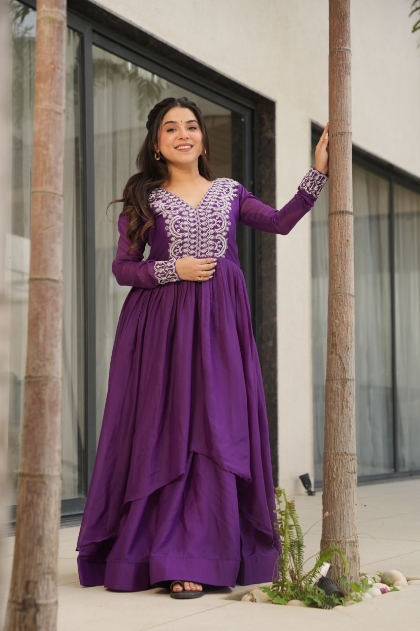 New Partywear Georgette Embroidered Anarkali Gown