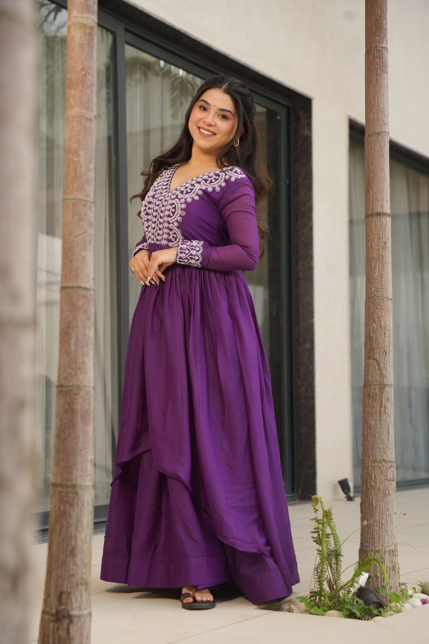 New Partywear Georgette Embroidered Anarkali Gown