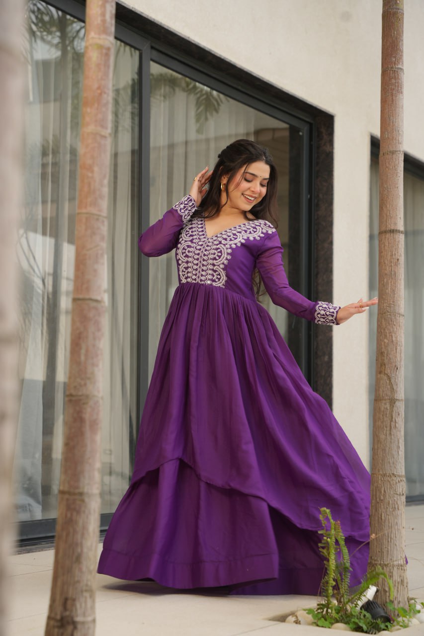 New Partywear Georgette Embroidered Anarkali Gown