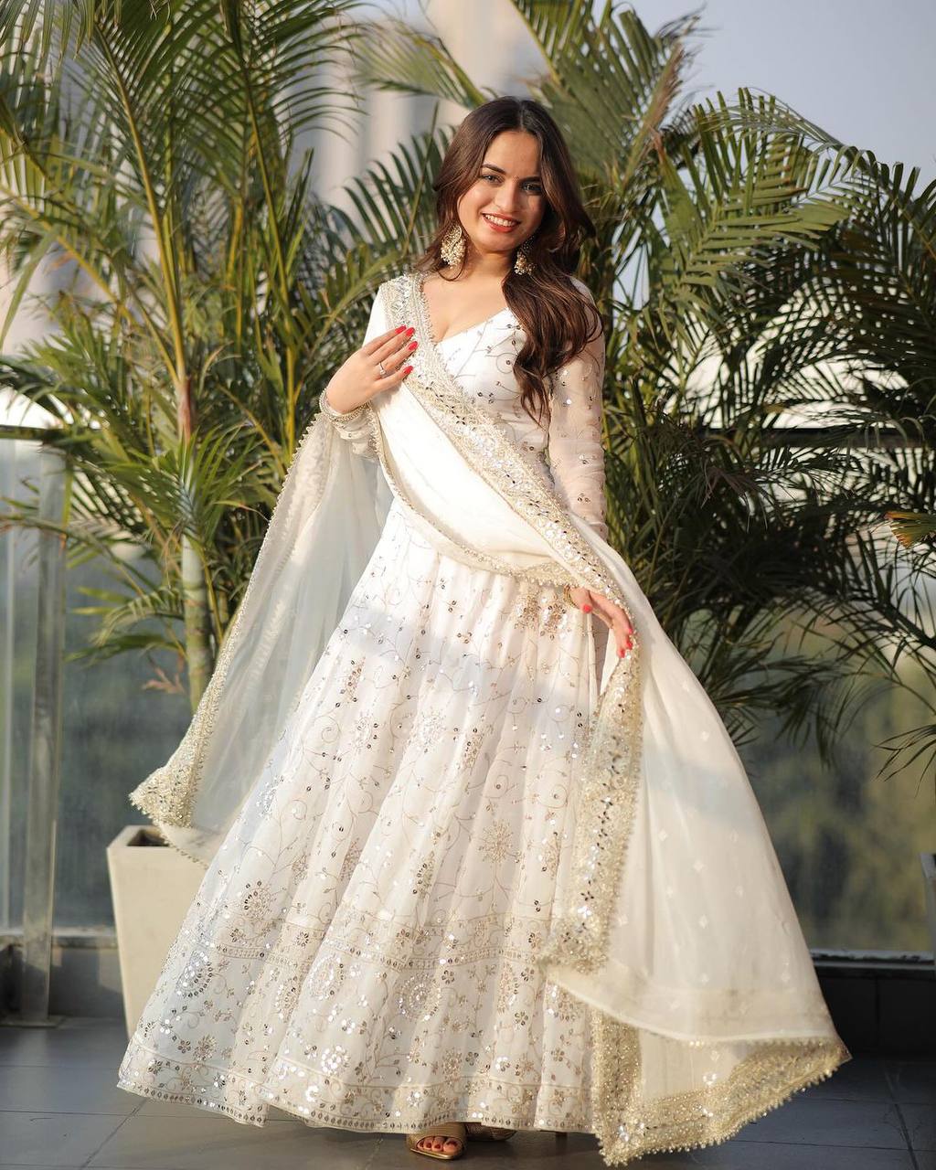 Premium White Designer Heavy Faux Georgette Anarkali Gown