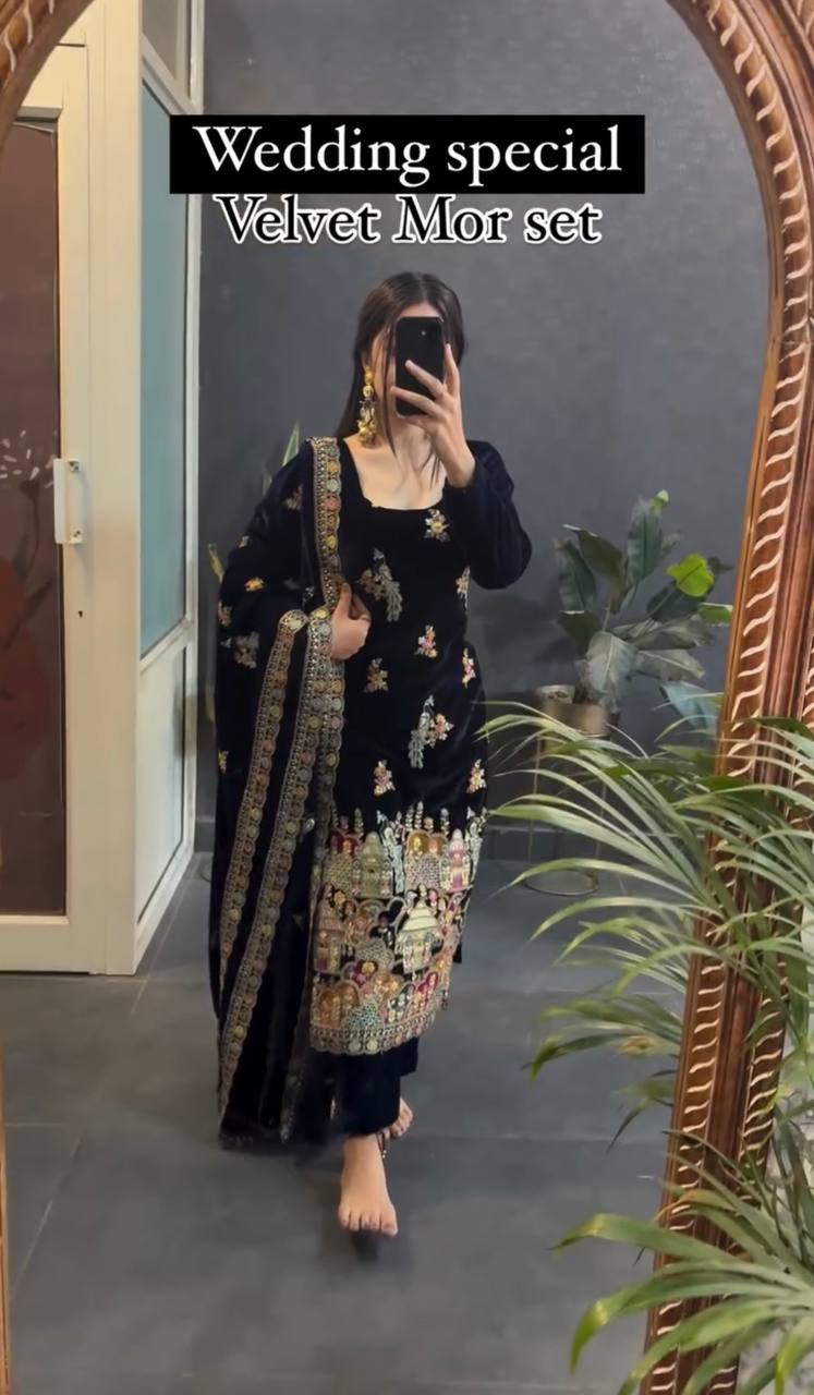 New Designer Velvet Pecock Suit