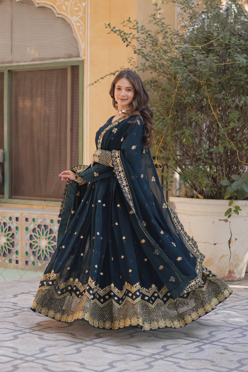 New Partywear Designer Faux Blooming Georgette Anarkali Gown