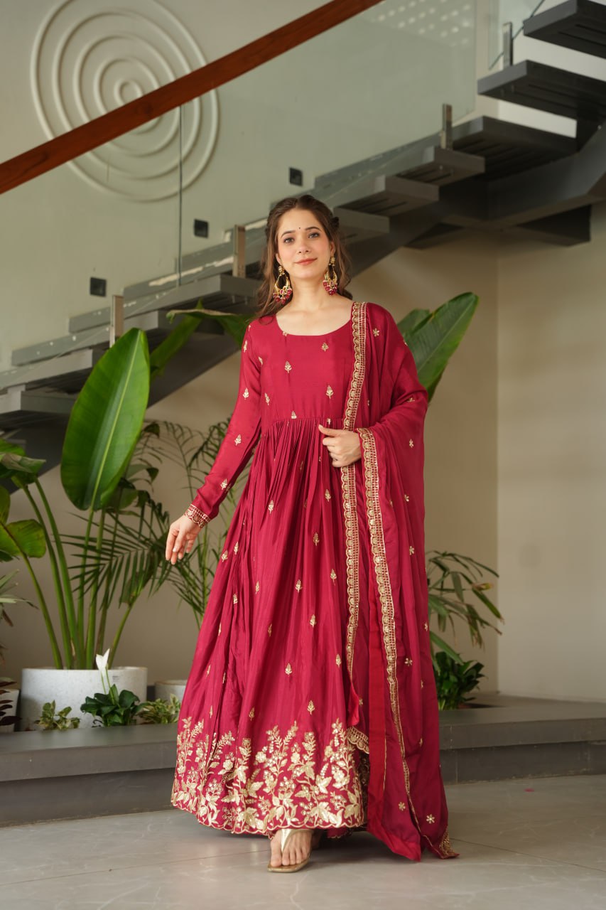 Chinnon Embroidered Zari & Sequins Anarkali Set – Elegant Party Wear