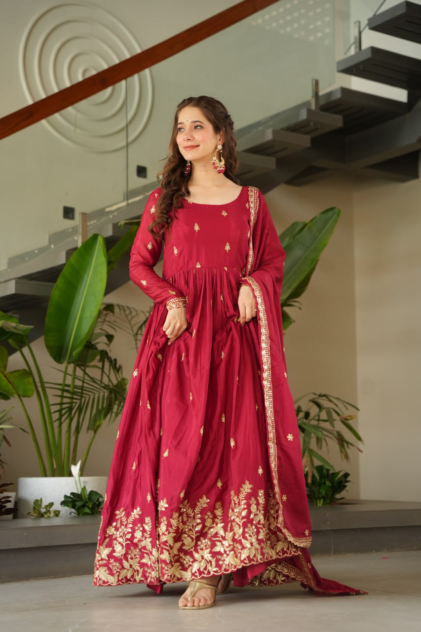 Chinnon Embroidered Zari & Sequins Anarkali Set – Elegant Party Wear